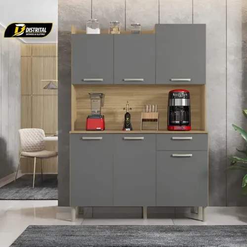 Armário de Cozinha 100% MDF Gênova 6 Portas 1 Gaveta Novo