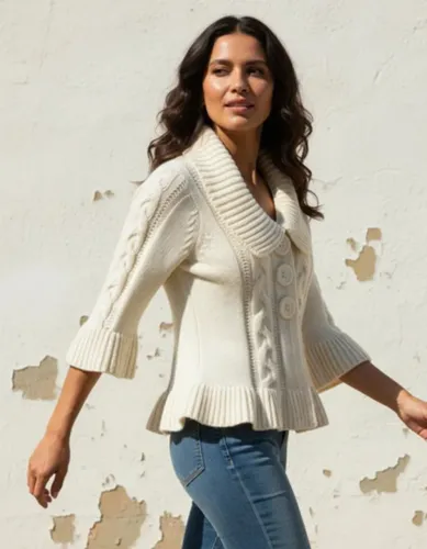 Casaco tricot de lã cor creme off-white - tam M - Daiane Tricot