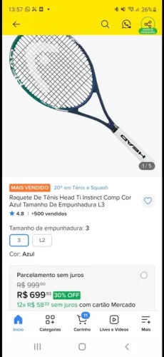 Raquete de Tênis Head Ti Instinct Comp 290g Azul - Pouco Uso