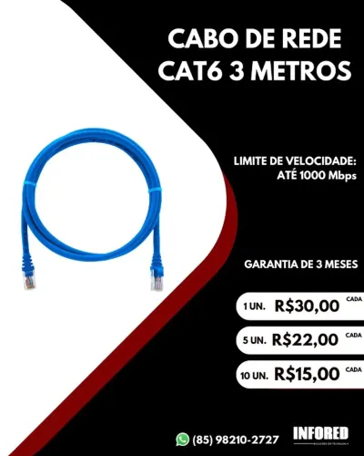 Cabos de rede CAT6 tamanhos variados