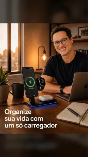 Carregador 4 em 1 de mesa por indução para iPhone / Apple Watch / AirPods