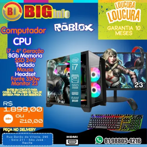 Computador Intel I7 4a Geração 8gb Ssd 240gb Teclado Mouse Monitor 24 - Em ate 10x Fixas