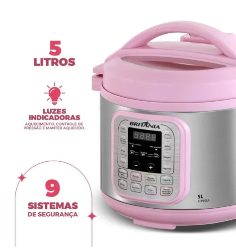Panela de pressão rosa 5l 127 e 220v