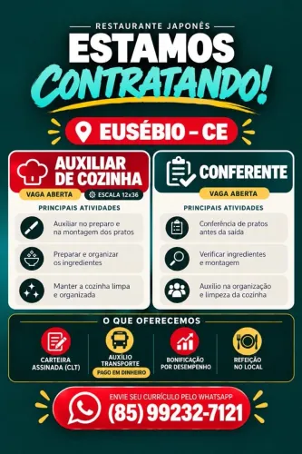 VAGAS EM RESTAURANTE NO EUSÉBIO