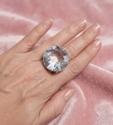 Anel Prata Cristal Lapidado Luxo