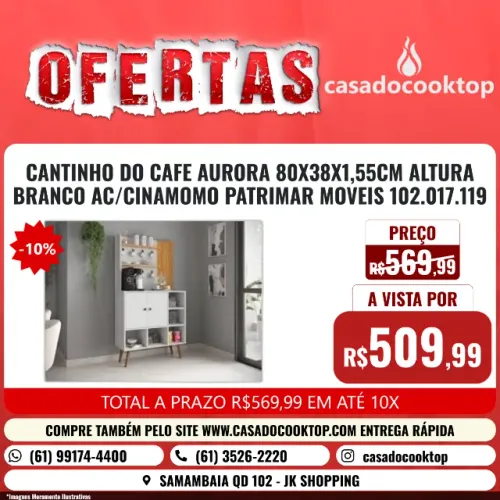 CANTINHO DO CAFE AURORA 80x38X1,55CM ALTURA BRANCO AC/CINAMOMO PATRIMAR MOVEIS 102.017.119