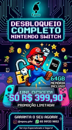 Nintendo switch com cartao de memória 64gb