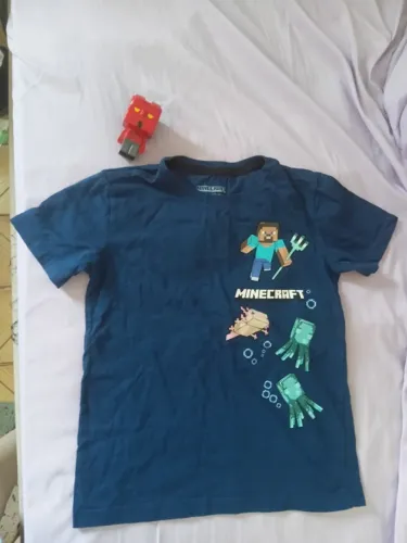 Camiseta infantil minecraft e boneco hellboy