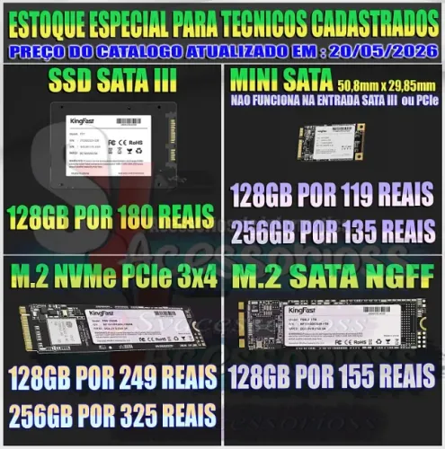 tabela de SSD/ m2 / mSATA NÃO FAZ MENOR PREÇO