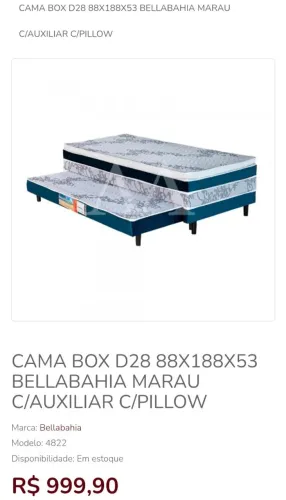 Base Box c Auxiliar 88x188 Bella Bahia Marau/ Promoção/Novo de Fábrica/ Estoque Limitado