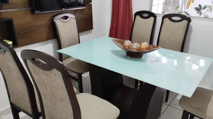 Mesa 6 Cadeiras Com Tampo de Vidro Grosso