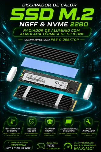 Dissipador de calor de Alumínio com Thermal Pad para NGFF & NVME 2280 (NOVO/LACRADO!)