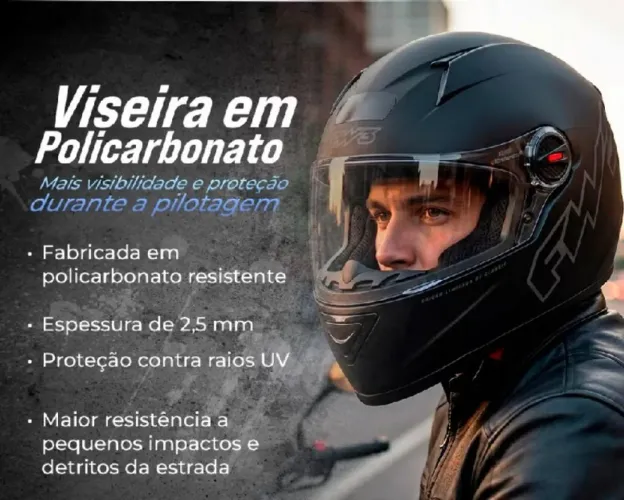 Capacete FW3 Fechado GT Classic Preto Fosco