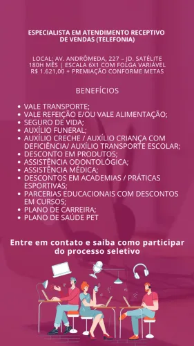 Especialista em Atendimento Receptivo de Vendas (Telefonia) - Unidade São José dos Campos