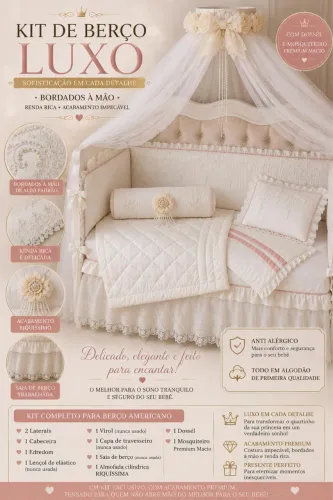Kit de berço luxo. Kit infantil menina