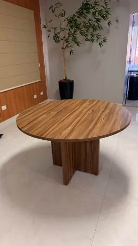 Mesa de Reunião Redonda Artesano 1,20m - MDF Amadeirado