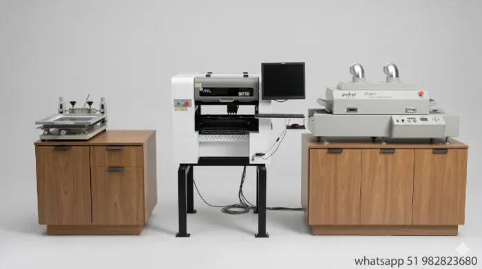 Linha SMT Completa e Pronta para Operar: Máquina Pick and Place SMD, Forno Reflow, Printer