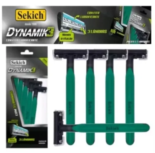 Aparelho de barbear Sekich Dynamik com 3 lâminas e com fita lubrificante - 5 unidadess