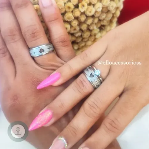 Par de alianças batimentos diamantada + anel solitário + caixa de veludo