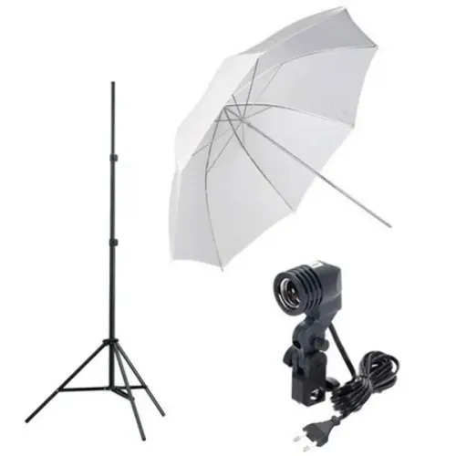 Kit Iluminação K1A Continua Newborn Filmagem Sombrinha +Soq Simples E27 + Tripé 2 mts