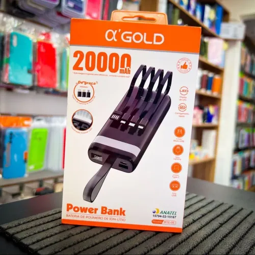 Power Bank 20000mAh e 10.000 mah Alpha Gold com Cabos Integrados
