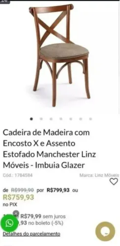 6 Cadeiras de Madeira Maçica com Encosto X