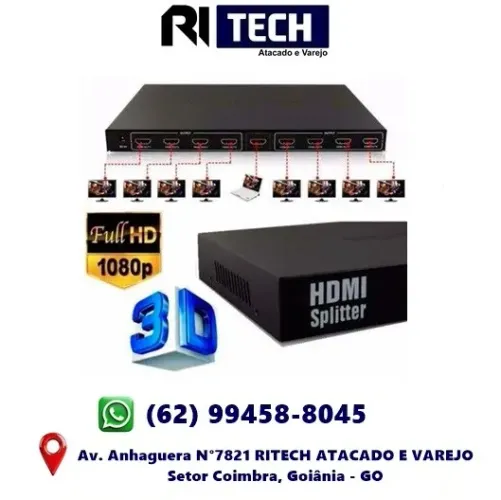 Splitter HDMI 1×8 Divisor 1 Entrada Fêmea 8 Portas Saída Fêmea 8 Telas Mesma Imagem