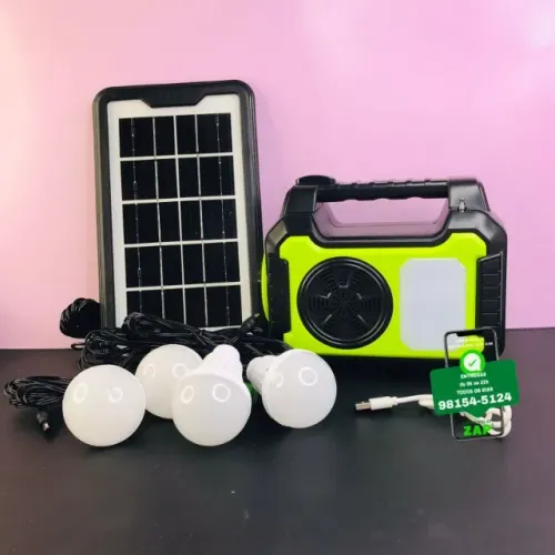 Kit Placa Solar Portátil 3 Lâmpadas Luz Emergência