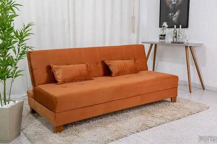 Sofá Cama Casal 185cm Veludo Terracota
