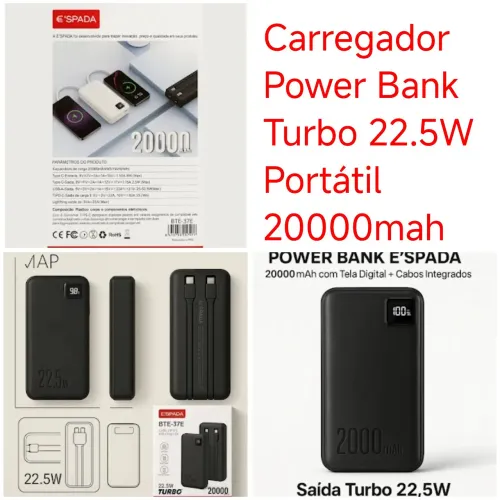 Carregador Power Bank Turbo 22.5W Portátil 20000mah