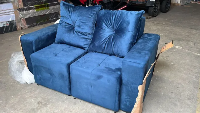 Sofá de retrátil Azul Suede 2 Lugares