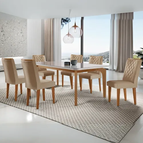 Mesa de Jantar 1,80m com 6 Cadeiras Linho Rufato tt43