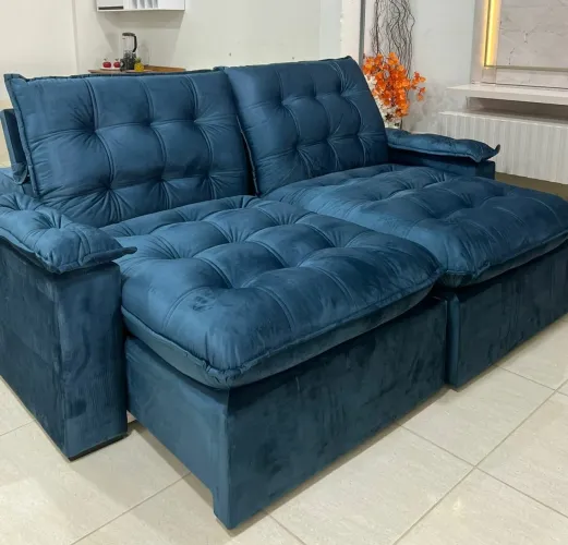Sofá Retrátil e Reclinável 2,40 m Azul com Molas Oferta tt86