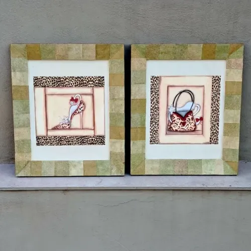 Quadro Decorativo Gato - Estilo Arte Francesa - 2 Peças 