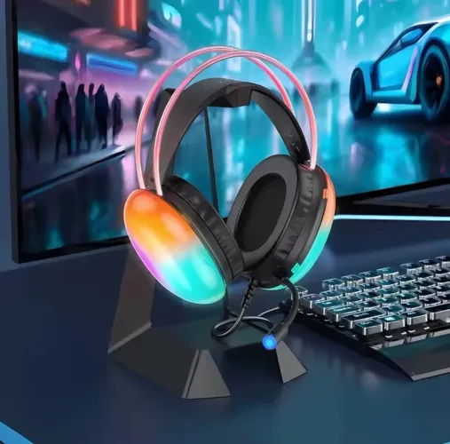 Gamer Fone De Ouvido Gamer iluminação LED RGB Preto Para PC Notebook Computador