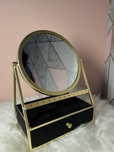 Espelho de Bancada com Gaveta Dourado - Estilo Retrô