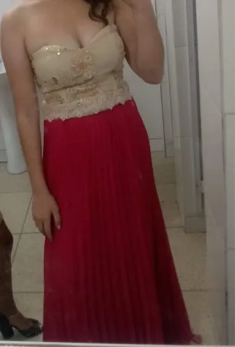 Vestido de Festa Rosa e Dourado