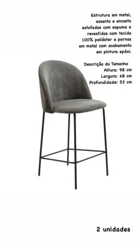 BANQUETAS CINZA em ABS e Aço - Regulagem de Altura a Gás