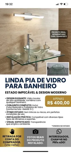 Pia Cuba de vidro