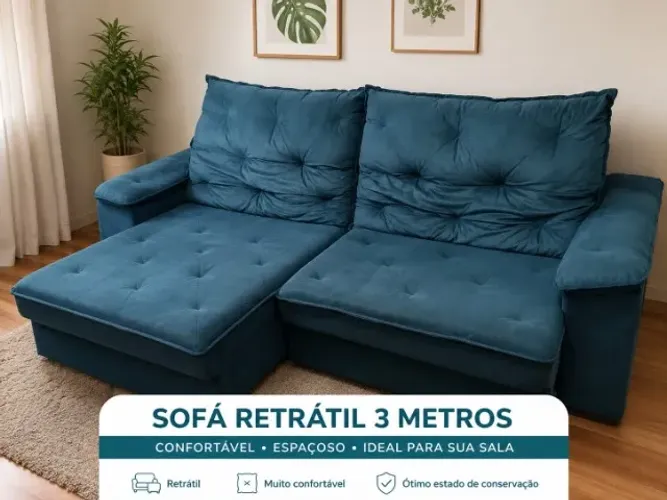 Sofá Retrátil e Reclinável 3 Metros - Excelente Estado