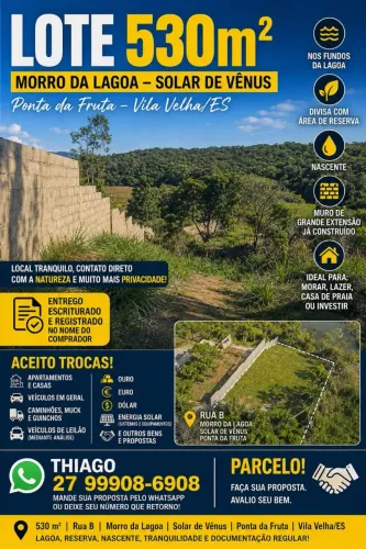 Terreno com 530 m² localizado no Solar, PARTE MURADA, COM PEQUENA LAGOA, PARCELO, TROCO