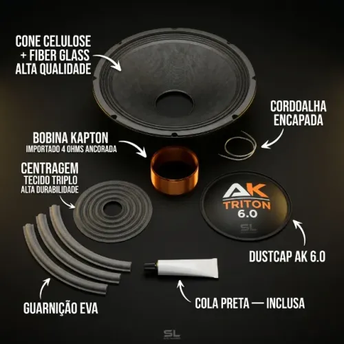 Kit Reparo Alto Falantes Compatível Triton AK 6.0 15 Polegadas 4 Ohms SL