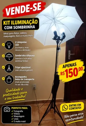 Kit iluminação com sombrinha com lâmpadas LED