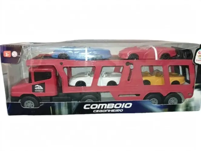 Caminhão Cegonha Comboio Cegonheiro com 4 Carrinhos Novo Lacrado