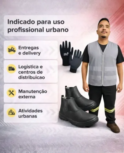 Kit Epi shopee com colete cinza + luva pu preta + bota pico pvc 