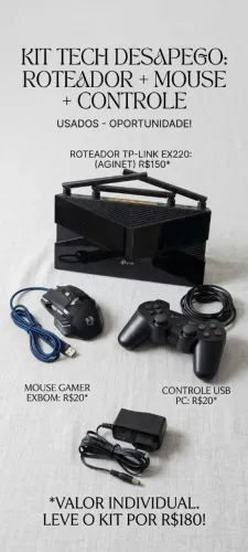 Kit Periféricos / Roteador Wi-Fi 6 TP-Link EX220 + Mouse Gamer Exbom + Controle USB PC<br>