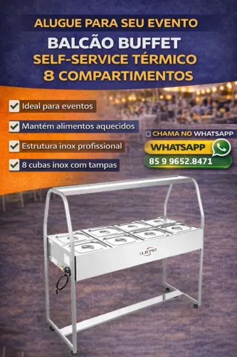 Aluguel de Buffet Balcão Self Service inox 8 Cubas em Fortaleza