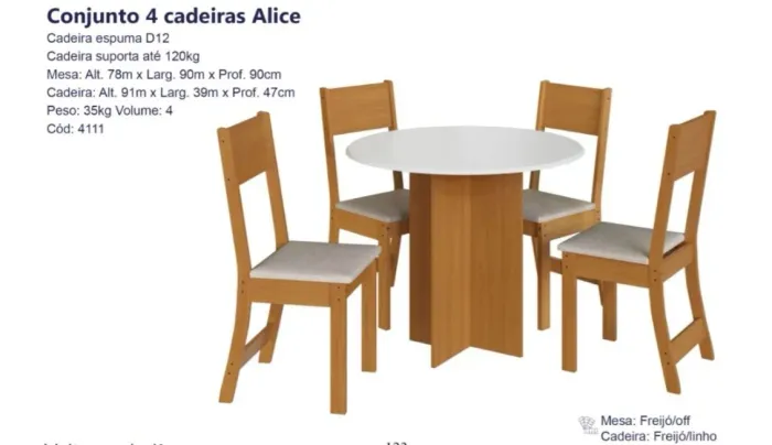 Mesa de jantar 4 cadeiras