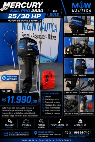 Motor de Popa Mercury 25/30 Sea Pro - Excelente Estado