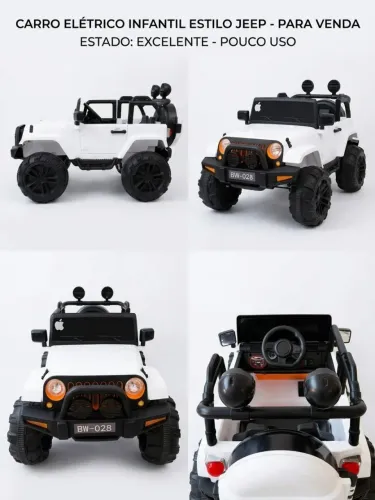 Carrinho Elétrico Infantil Jeep Branco - Com Música e Luzes 12 v